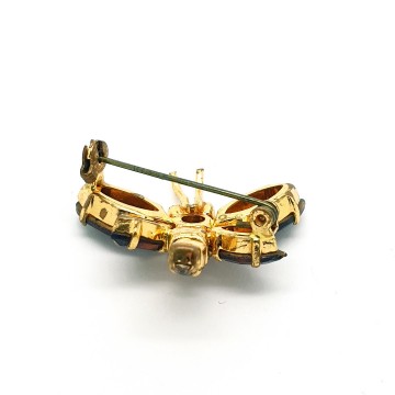 Tiny insect brooch with brown rhinestone wings red eyes and champaign coloured body pin   bliinkt