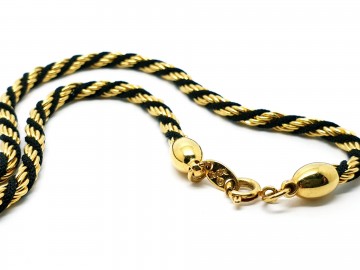 Trifari choker gedraaid twisted goudkleurig metaal zwart koord
