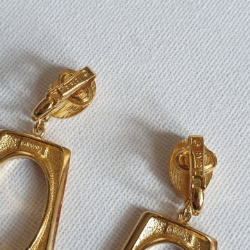 Crown Trifari goldtone dangle earrings