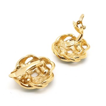 Trifari TM 90's goldtone dark blue enamel earrings