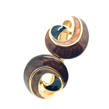 Trifari TM - goldtone hinged bangle with brown marbled and black enamel - Bliinkt