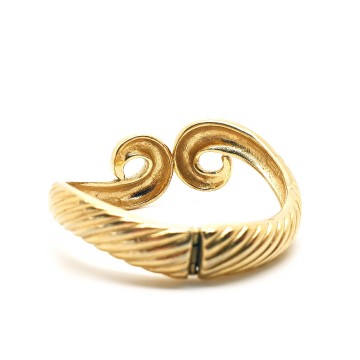 Trifari TM - goldtone hinged bangle with brown marbled and black enamel - Bliinkt