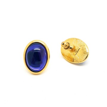 Trifari TM goldtone earrings with purple cabochon - Bliinkt