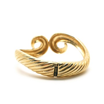 Trifari TM - goldtone hinged bangle with brown marbled and black enamel - Bliinkt