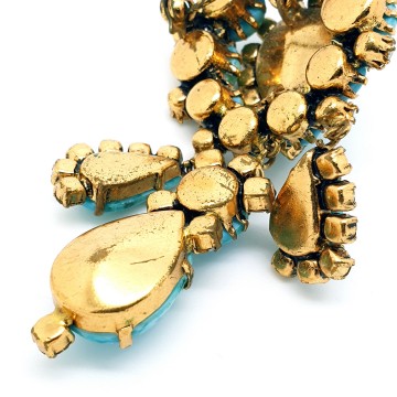 Turquoise dangle brooch with clear rhinestones