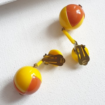 Two tone plastic dangle earrings yellow brown