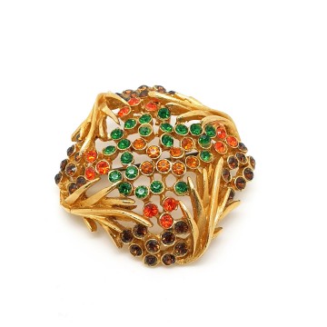 Goldtone brooch with multicoloured rhinestones - Bliinkt