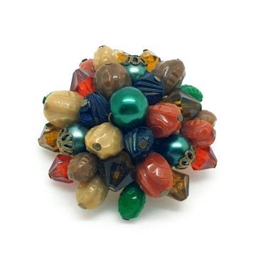 Multicoloured plastic beads mid century brooch - Bliinkt