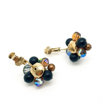 Vendôme - bronze black aurora borealis beaded earrings