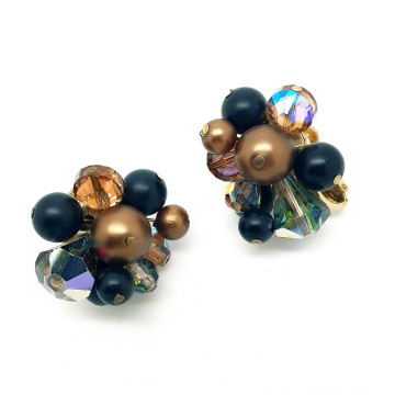Vendôme - bronze black aurora borealis beaded earrings