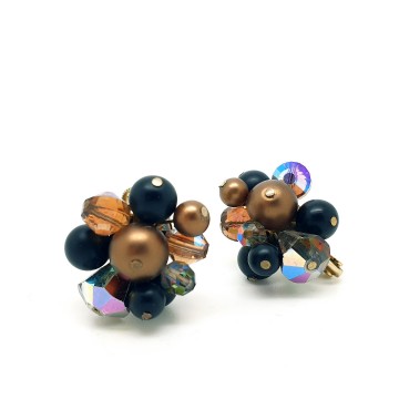Vendôme - bronze black aurora borealis beaded earrings