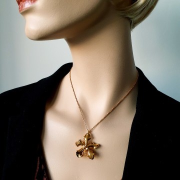 Goldplated orchid necklace pendant and brooch