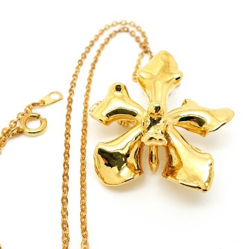 Goldplated orchid necklace pendant and brooch
