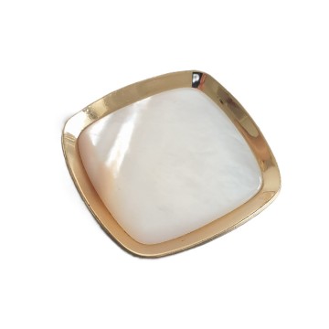 Vierkante goudkleurige broche met parelmoer   bliinkt