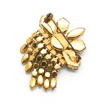 Vintage rhinestone dangle brooch with green and reflective purple, white ab rhinestones - Bliinkt