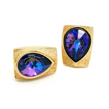 W. Germany - cufflinks with purple teardrop shaped faceted rhinestone - Bliinkt