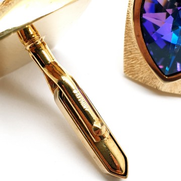 W. Germany - cufflinks with purple teardrop shaped faceted rhinestone - Bliinkt