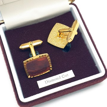 W germany diamond cut red brown goldtone cufflinks   bliinkt