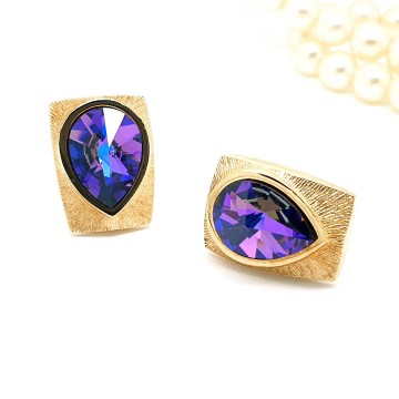 W. Germany - cufflinks with purple teardrop shaped faceted rhinestone - Bliinkt