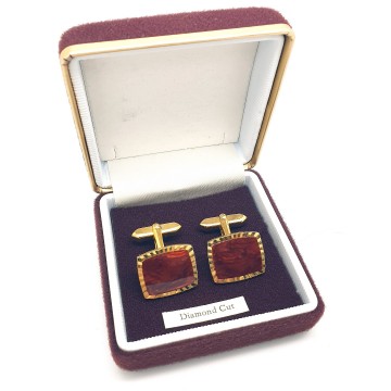 West germany diamond cut red brown goldtone cufflinks   bliinkt