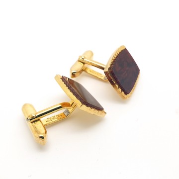 West germany diamond cut red brown goldtone cufflinks signed   bliinkt