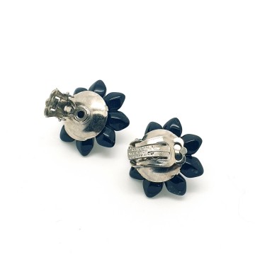Western Germany - black flower earrings with white moonglow stone - Bliinkt