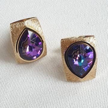 W. Germany - cufflinks with purple teardrop shaped faceted rhinestone - Bliinkt