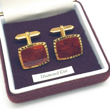 Western germany diamond cut red brown goldtone cufflinks   bliinkt