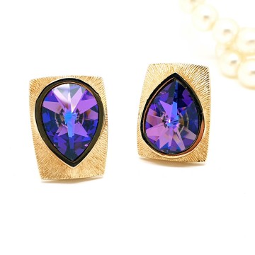 W. Germany - cufflinks with purple teardrop shaped faceted rhinestone - Bliinkt