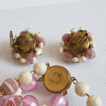 Western Germany pink and cream necklace and earring set