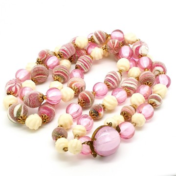Western Germany pink and cream necklace and earring set