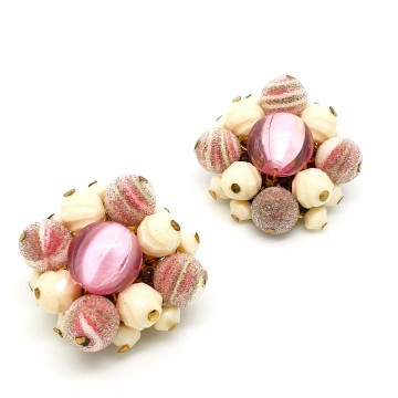 Western Germany pink and cream necklace and earring set