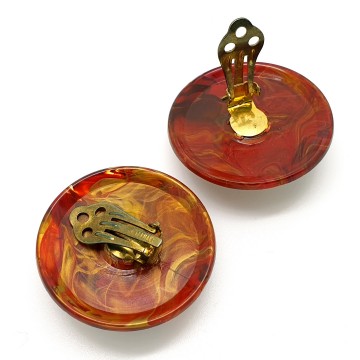 Western Germany - round plastic marbled red brown with gold 80s earrings - Bliinkt