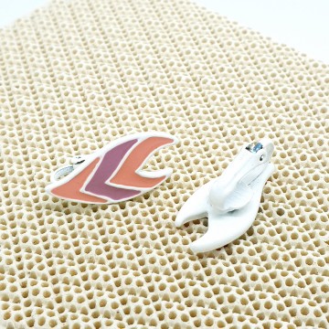 White pink and lila enamel 70's earrings