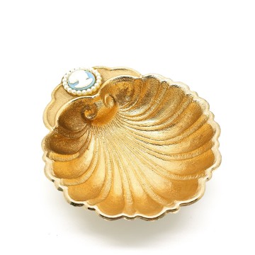 Wiesner shell shaped footed jewelry dish with blue cameo and seed pearls
