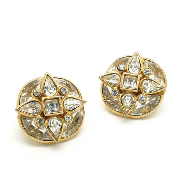 Yves Saint Laurent - goldtone crystal clip earrings 80s - Bliinkt