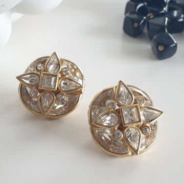 Yves Saint Laurent - goldtone crystal clip earrings 80s - Bliinkt