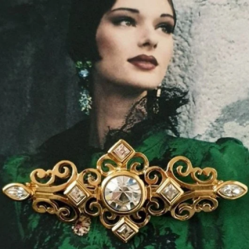 Yves saint laurent - YSL - goldtone brooch with clear rhinestones - Bliinkt