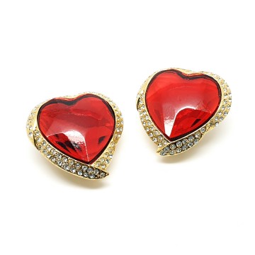 Yves saint laurent hartvormig, goudkleurige oorbellen met rode 'stenen'