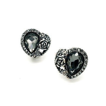 Zilverkleurige oorbellen met antieklook rookkwarts glassteen en markasiet