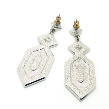 Silvertone dangle earrings with pink enamel and clear rhinestones - Bliinkt