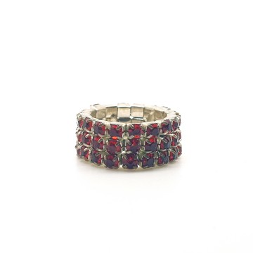 Silvertone expansion ring with red rhinestones - Bliinkt