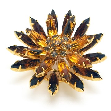 Sunflower brooch with amber and brown navette rhinestones - Bliinkt
